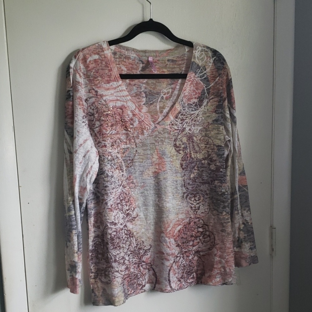 Long sleeve printed shirt with burnt-out detailing